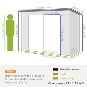 Galvanized metal garden shed with double door and 2 vents, green