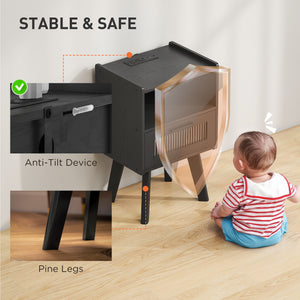 Set of 2 modern bedside tables with charging station, black