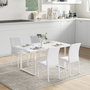 Set of 4 Modern White Faux Leather Upholstered Dining Chairs