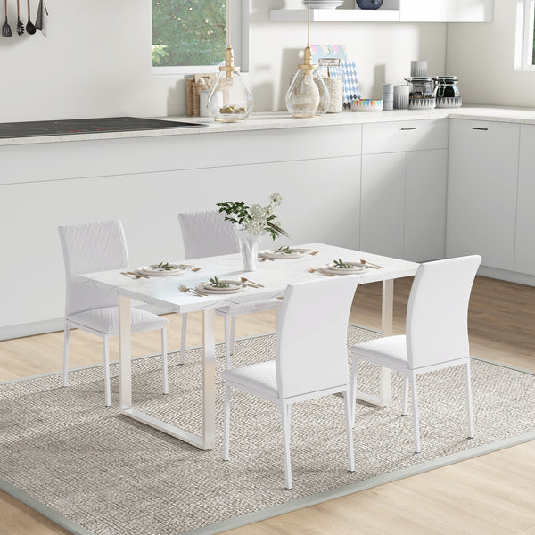 Set of 4 Modern White Faux Leather Upholstered Dining Chairs