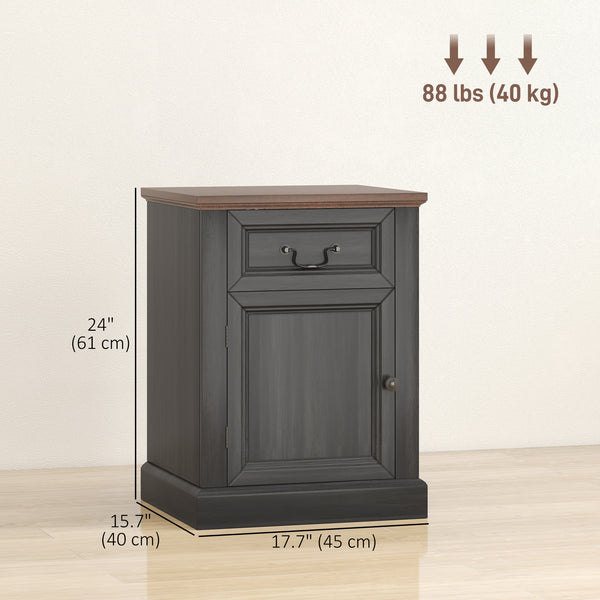 Set of 2 side tables with drawer and cupboard, black.