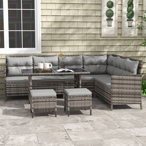 6-piece outdoor rattan sofa set, grey.