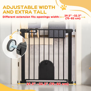 Extra-wide safety gate with small door, black