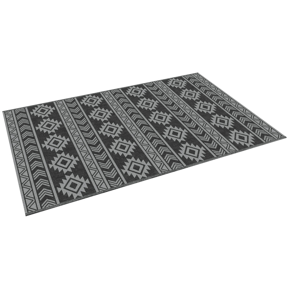 Reversible Outdoor Patio Rug, 6' x 9' Plastic Straw Mat for Garden, Patio, Beach, Camping, Black and Gray