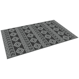 Reversible Outdoor Patio Rug, 6' x 9' Plastic Straw Mat for Garden, Patio, Beach, Camping, Black and Gray