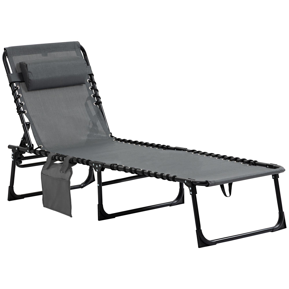 Folding chaise lounge with adjustable backrest and removable cushion, grey 