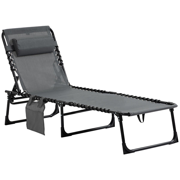 Folding chaise lounge with adjustable backrest and removable cushion, grey 