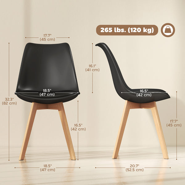 Set of 6 modern rubberwood dining chairs with PU leather cushions - Black