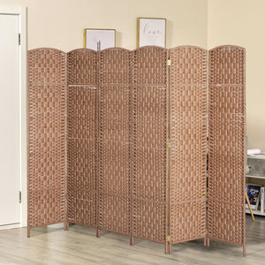 Folding room divider with 6 panels, natural color