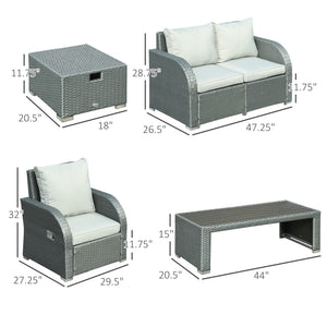6-piece outdoor sofa set in woven rattan, grey