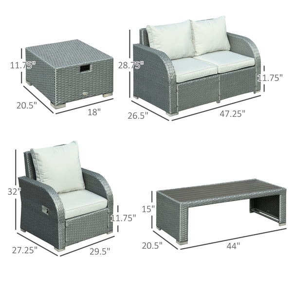 6-piece outdoor sofa set in woven rattan, grey