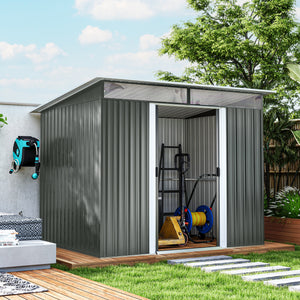 6' x 8.5' Metal Garden Shed, Utility Tool Storage, Steel Garden House, Dark Gray