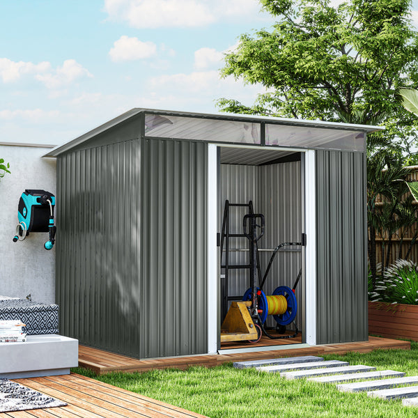 6' x 8.5' Metal Garden Shed, Utility Tool Storage, Steel Garden House, Dark Gray