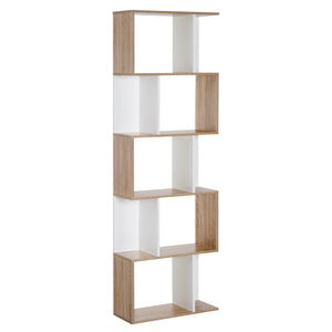 5-Tier Geometric Bookcase with Divider, White
