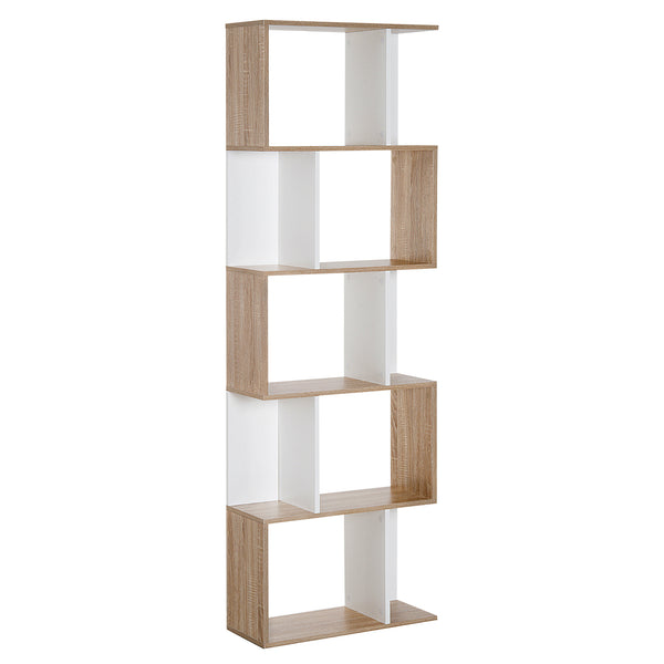5-Tier Geometric Bookcase with Divider, White