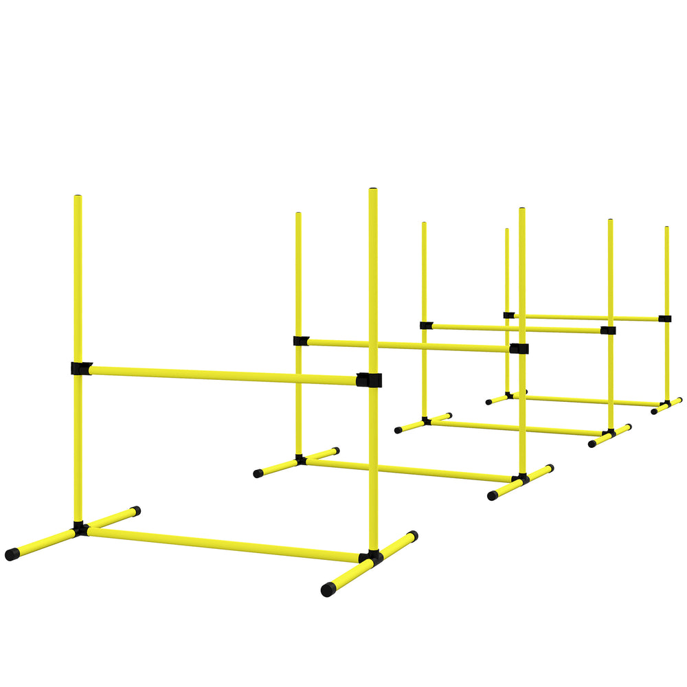 Set of 4 Dog Agility Training Equipment Adjustable Jump Bar Pet Exercise Kit with Carrying Bag (Yellow)