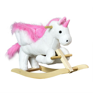 Pink and white plush rocking unicorn