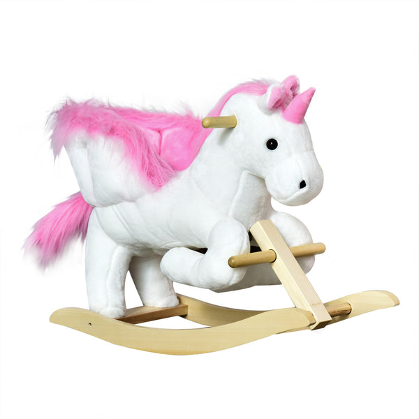 Pink and white plush rocking unicorn