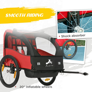 2-seater bicycle trailer with storage bag, 5-point harness, red 