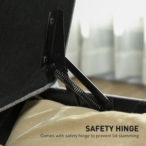 Storage Ottoman Bench with Safety Hinges, Linen, Dark Grey