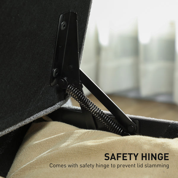 Storage Ottoman Bench with Safety Hinges, Linen, Dark Grey