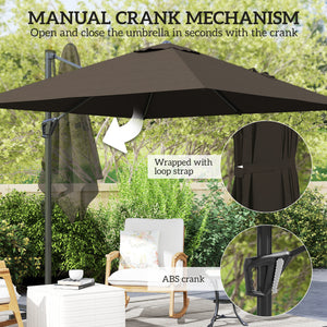 8-foot square cantilever parasol with cross base, brown