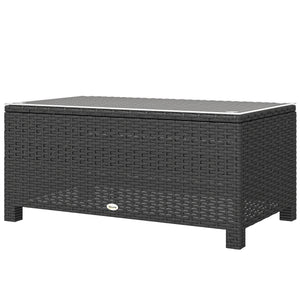 Outdoor coffee table in PE woven resin with glass top, dark grey
