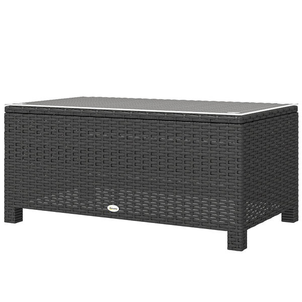 Outdoor coffee table in PE woven resin with glass top, dark grey