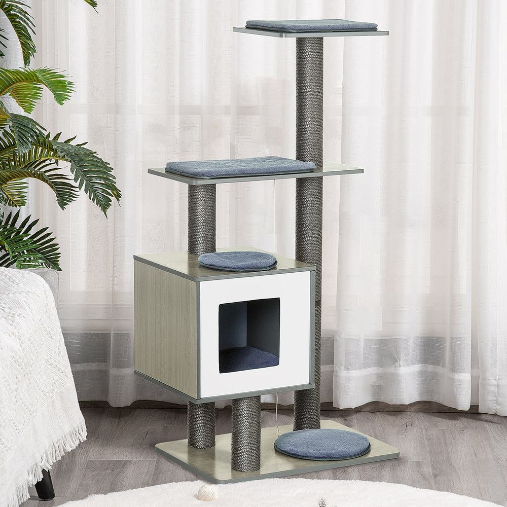 47.2" Cat Tree, Scratching Post, House with Sisal and Carpet - Grey