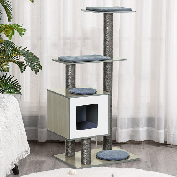 47.2" Cat Tree, Scratching Post, House with Sisal and Carpet - Grey