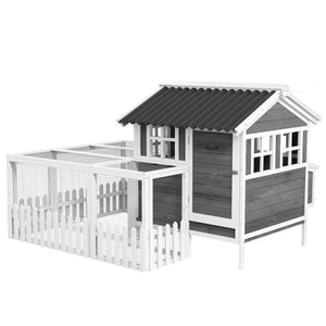 Wooden chicken coop with run for chickens, rabbits and ducks