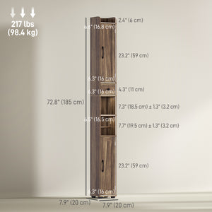 Narrow bathroom vanity, tall with barn doors, drawer and adjustable shelves, brown wood look