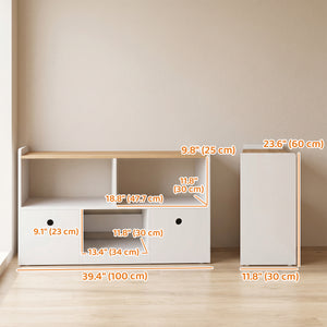 Rangement pour jouets avec 2 tiroirs amovibles et 3 compartiments, blanc.