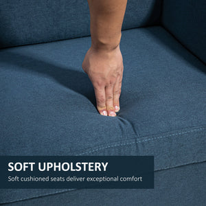 2 seater sofa with armrests and wooden legs for living room, bedroom, blue