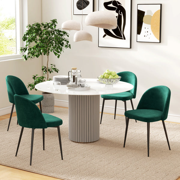 Set of 2 green velvet-upholstered, mid-back chairs