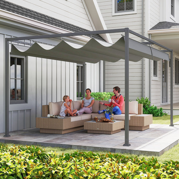10 x 13 terrace pergola with retractable awning, dark grey