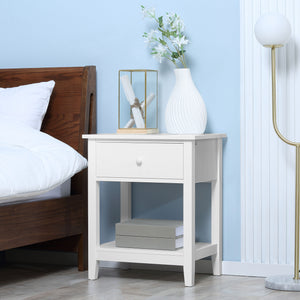 Modern bedside table with drawer and storage shelf, white