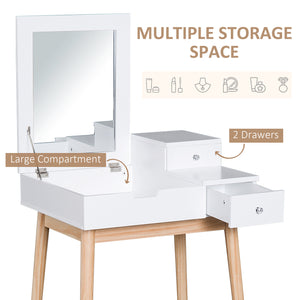 Dressing table with folding mirror and 2 drawers, white