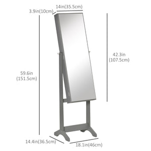 Jewelry cabinet with lockable mirror and 3 adjustable angles, gray