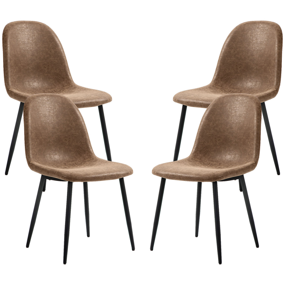 Set of 4 retro upholstered dining chairs in brown faux leather