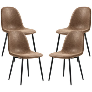 Set of 4 retro upholstered dining chairs in brown faux leather