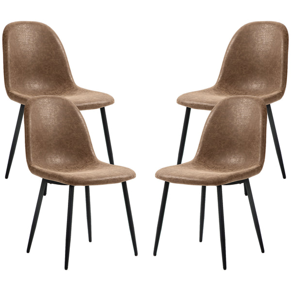 Set of 4 retro upholstered dining chairs in brown faux leather