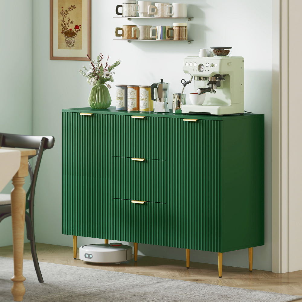 Modern kitchen storage cabinet with 3 drawers and adjustable shelves, green