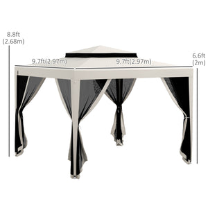 10' x 10' Gazebo with Mesh Netting and Two-Tier Roof for Garden, Patio, Cream White