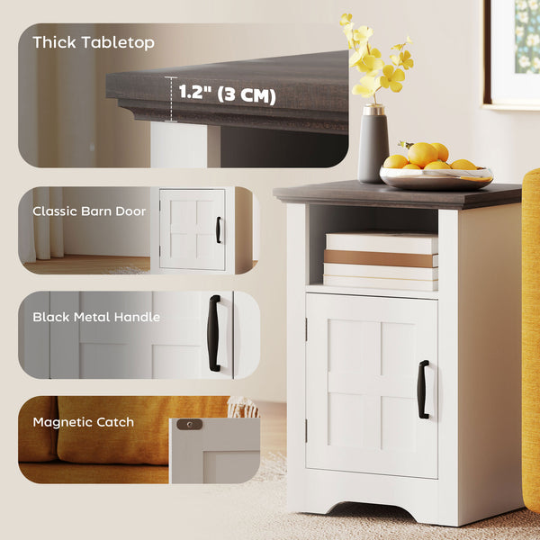 Set of 2 side tables with storage and barn-style doors – White
