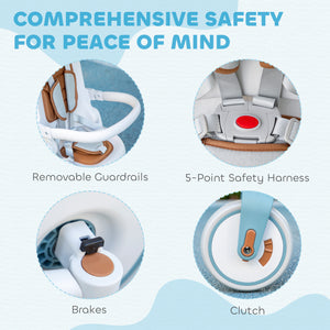 7 in 1 Toddler Tricycle with Safety Harness, Blue and Gray