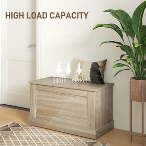 Storage trunk with safety hinge, natural wood look