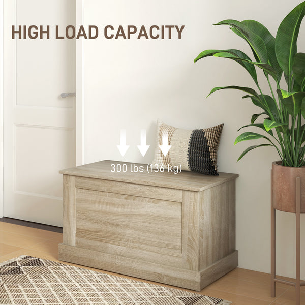 Storage trunk with safety hinge, natural wood look