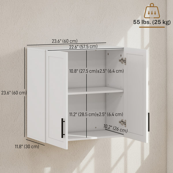 Bathroom wall cabinet with 2 doors and adjustable shelf, white