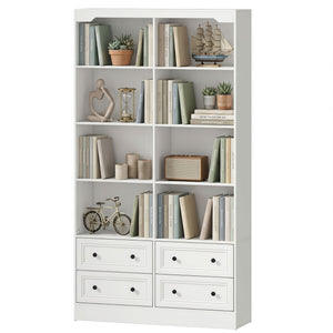 71" White Bookcase with 8 Cubbies and 4 Drawers